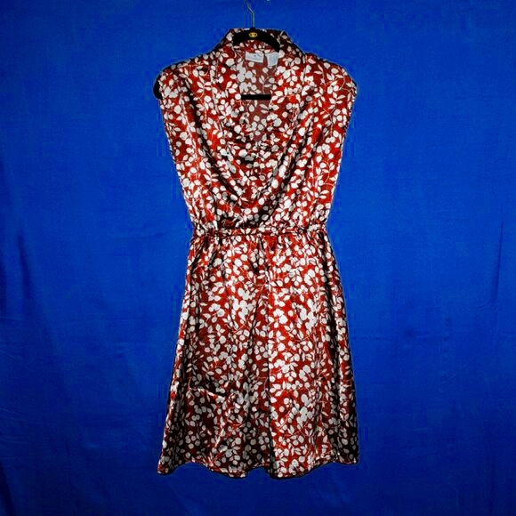 Ezekiel Floral Print Dress - Women's Size S - Brown & Cream Satin - Pull On - Picture 4 of 10